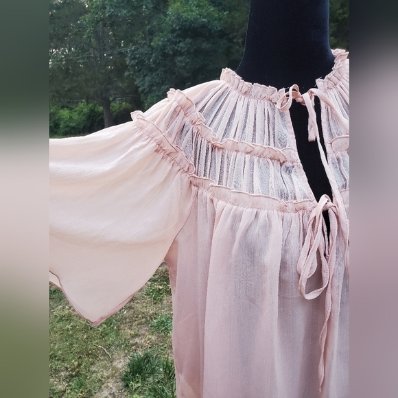 ZARA ruffle blouse large blush short sleeved top Sz Small blushpink - Picture 6 of 14